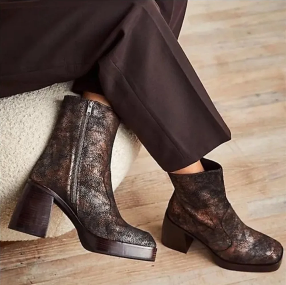 Free People Ruby Platform Leather Boots in Metallic Medley 37.5